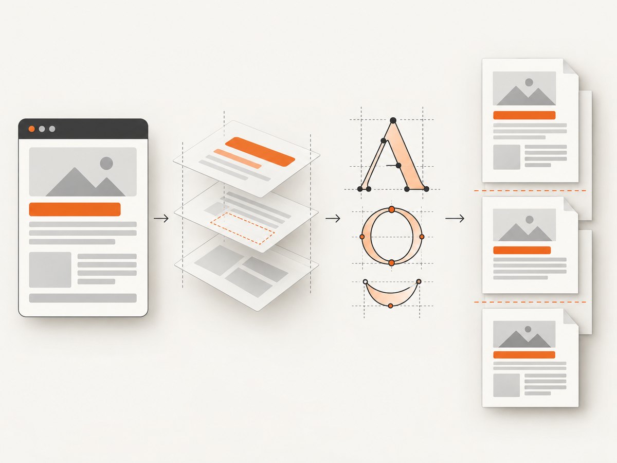 A browser resolves HTML, CSS, fonts, and page geometry before producing PDF pages.