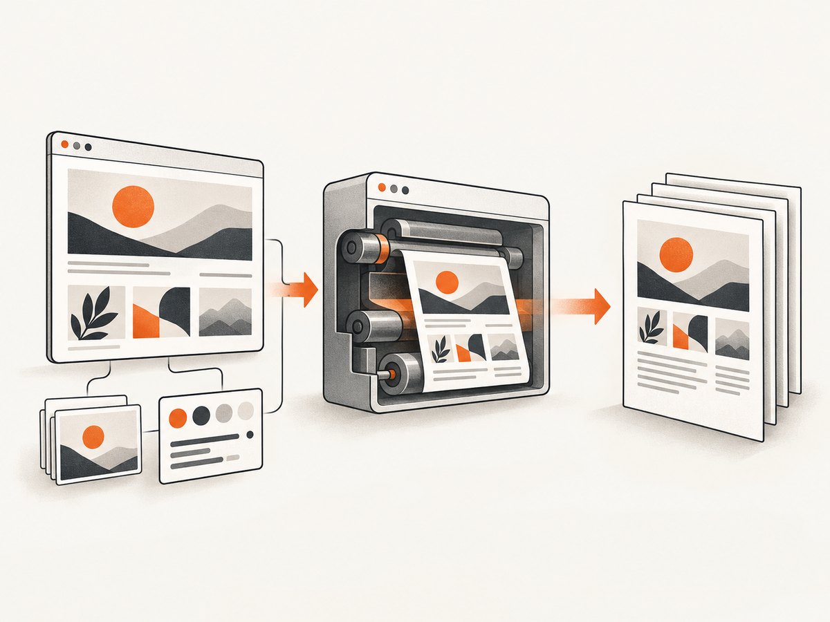 A browser renderer loads the page and its assets before laying them out as PDF pages.