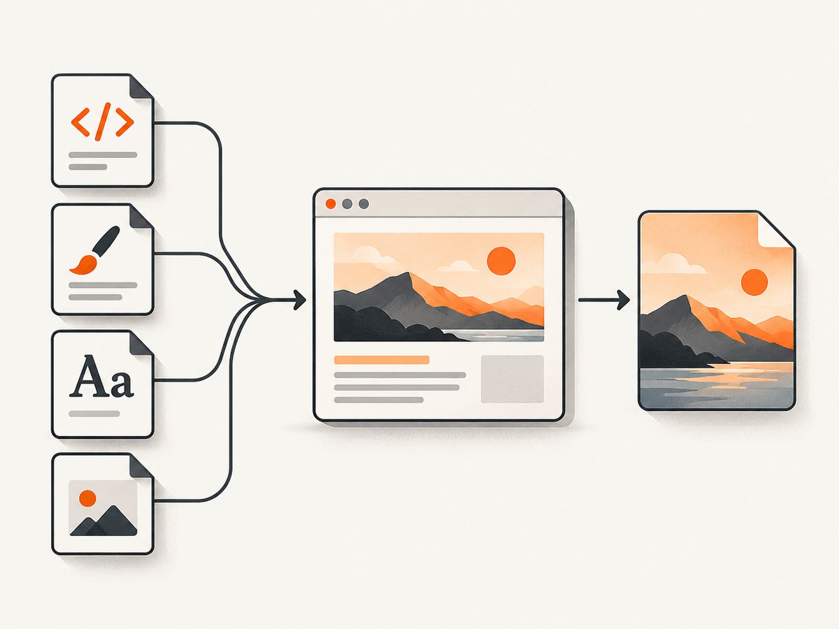 A browser screenshot captures the rendered page after its assets and dynamic content are ready.