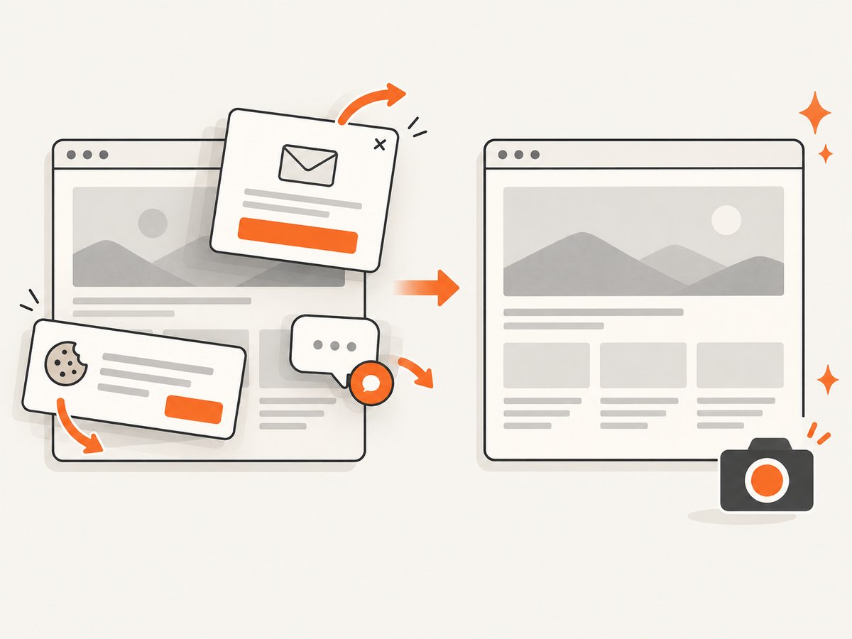 Consent overlays, popups, and chat widgets can affect what a URL screenshot contains.