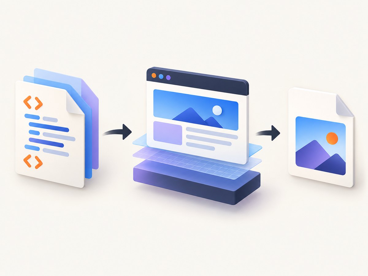 HTML must be rendered by a browser or engine before it can become a PNG.