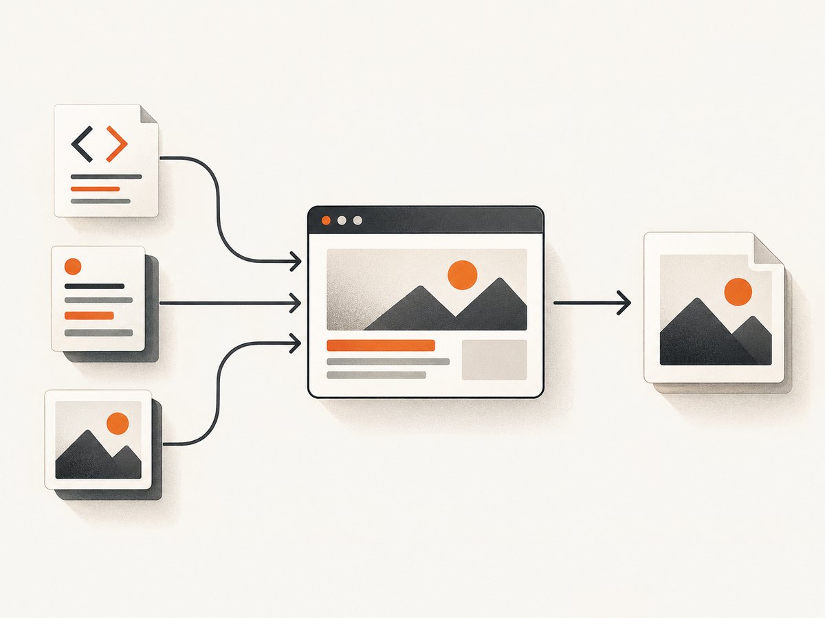 The conversion pipeline renders HTML in a browser before writing PNG pixels.