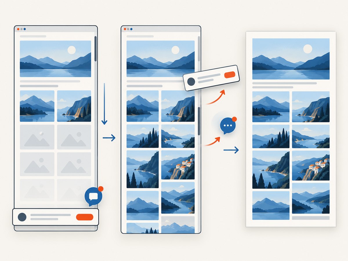 Full-page capture may need scrolling to load deferred content, and clean-up steps can remove overlays before the final image.