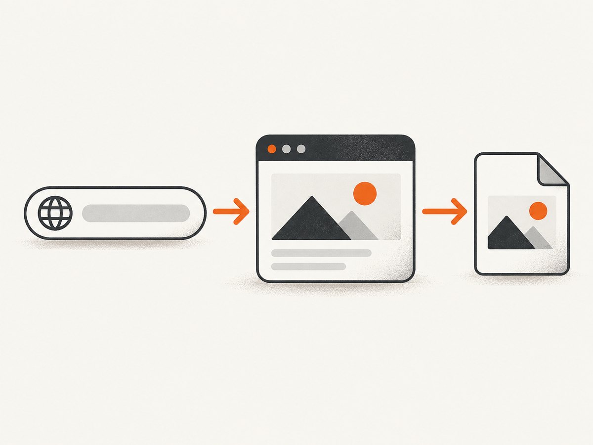 A URL is rendered by a browser before its pixels are encoded as a PNG.