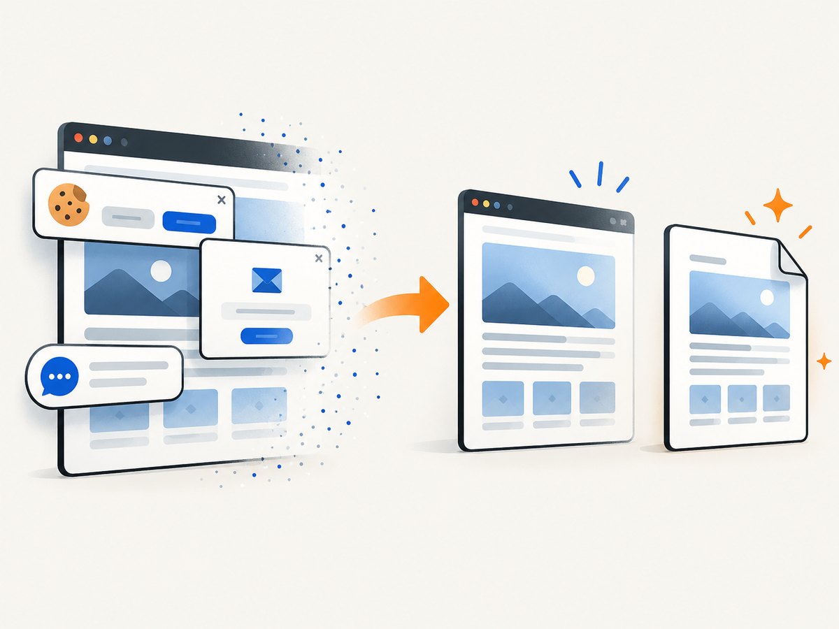 Consent banners and overlays can be removed before an automated capture.