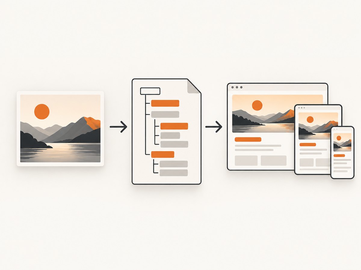 Converting pixels into a page means identifying structure, content, and responsive rules.
