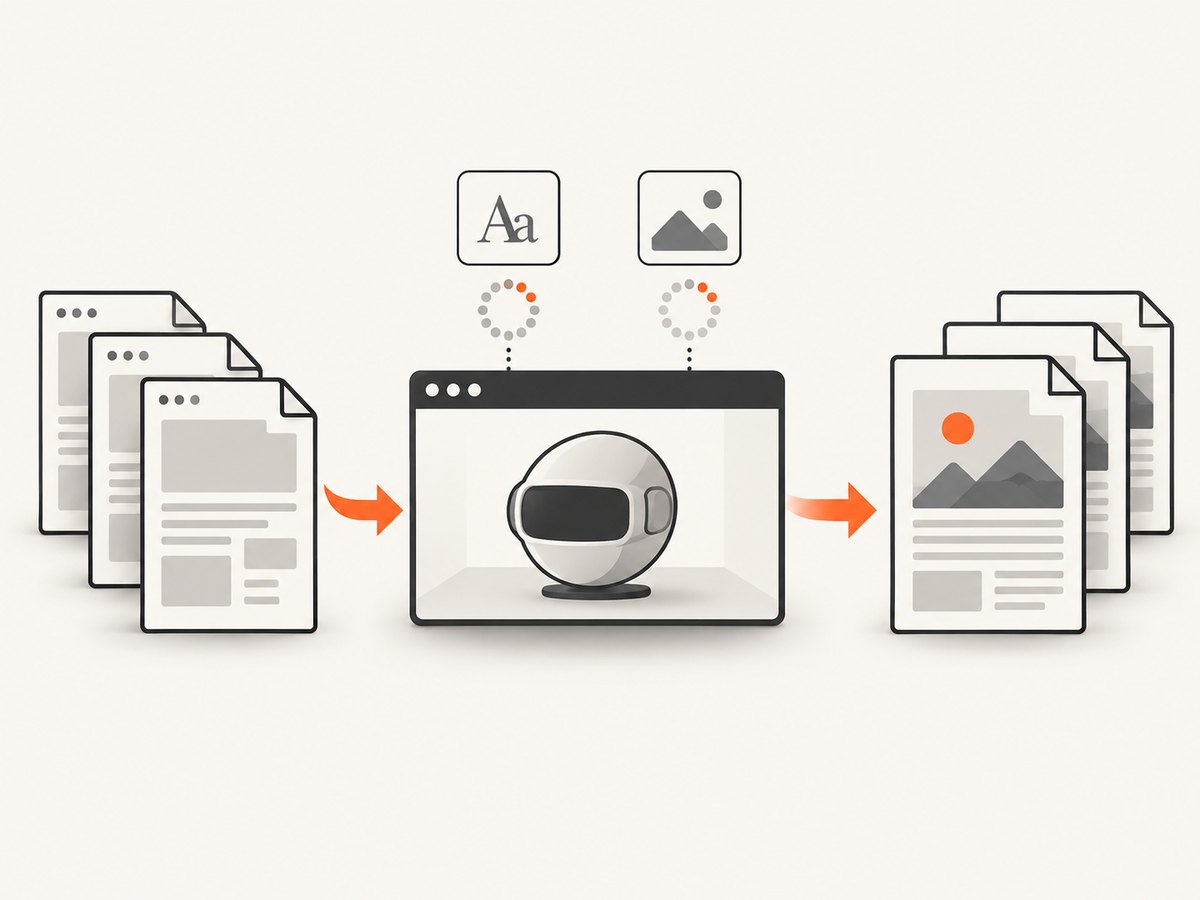 A batch renderer opens each HTML file, waits for its assets, and saves a deterministic JPG.