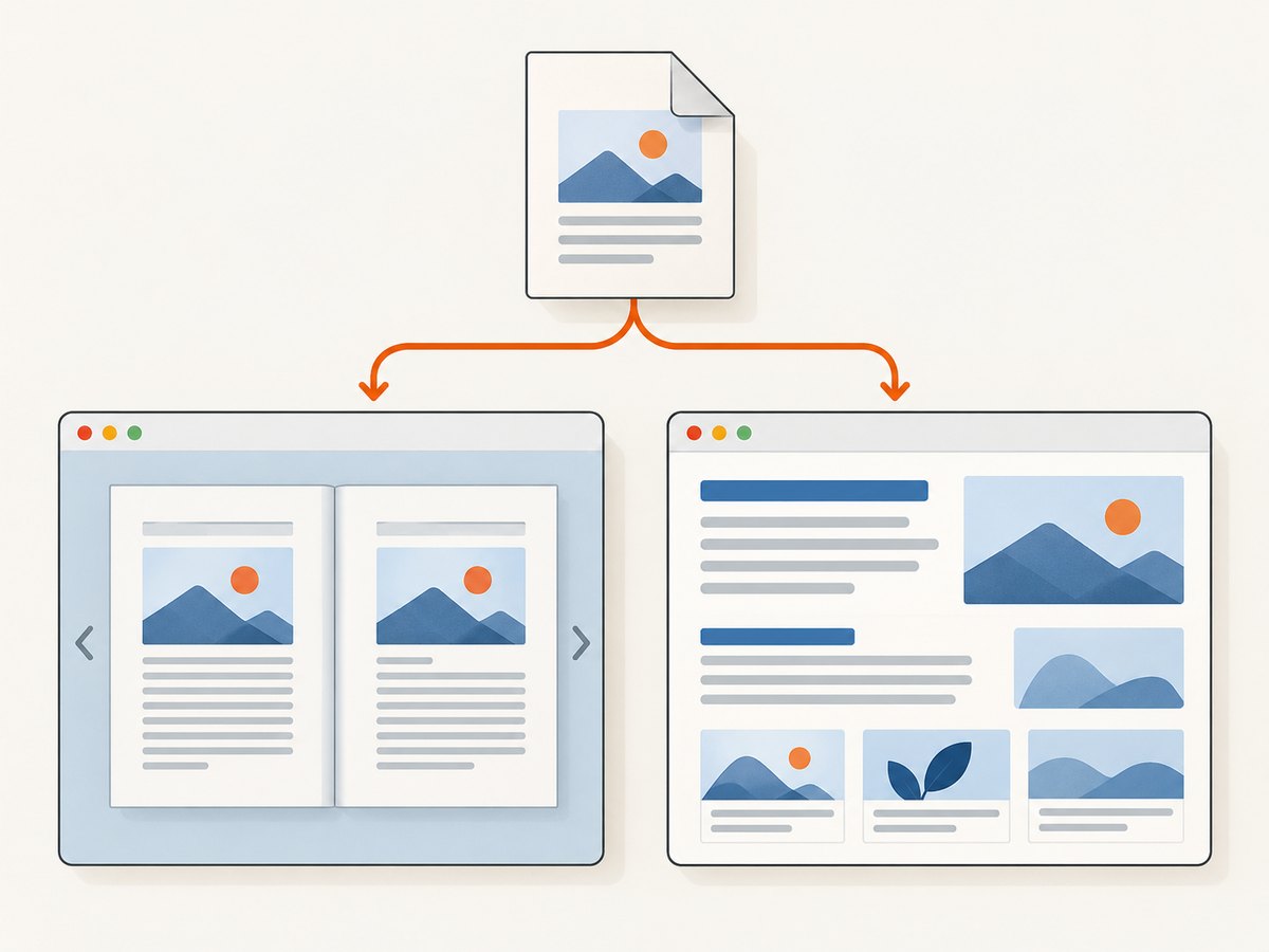 Export creates HTML content; embedding keeps the document as a PDF inside a browser viewer.