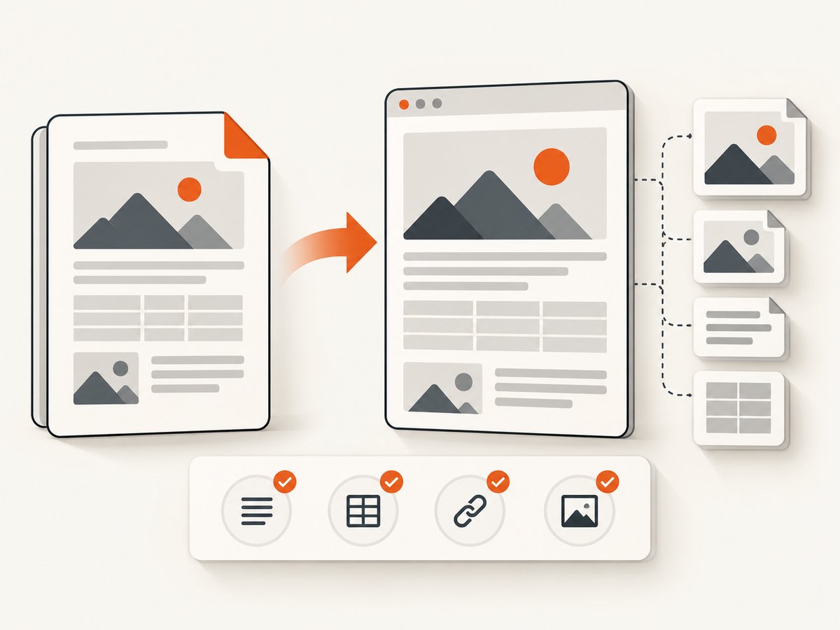 Keep linked assets with the exported HTML, then inspect the content and structure in a browser.