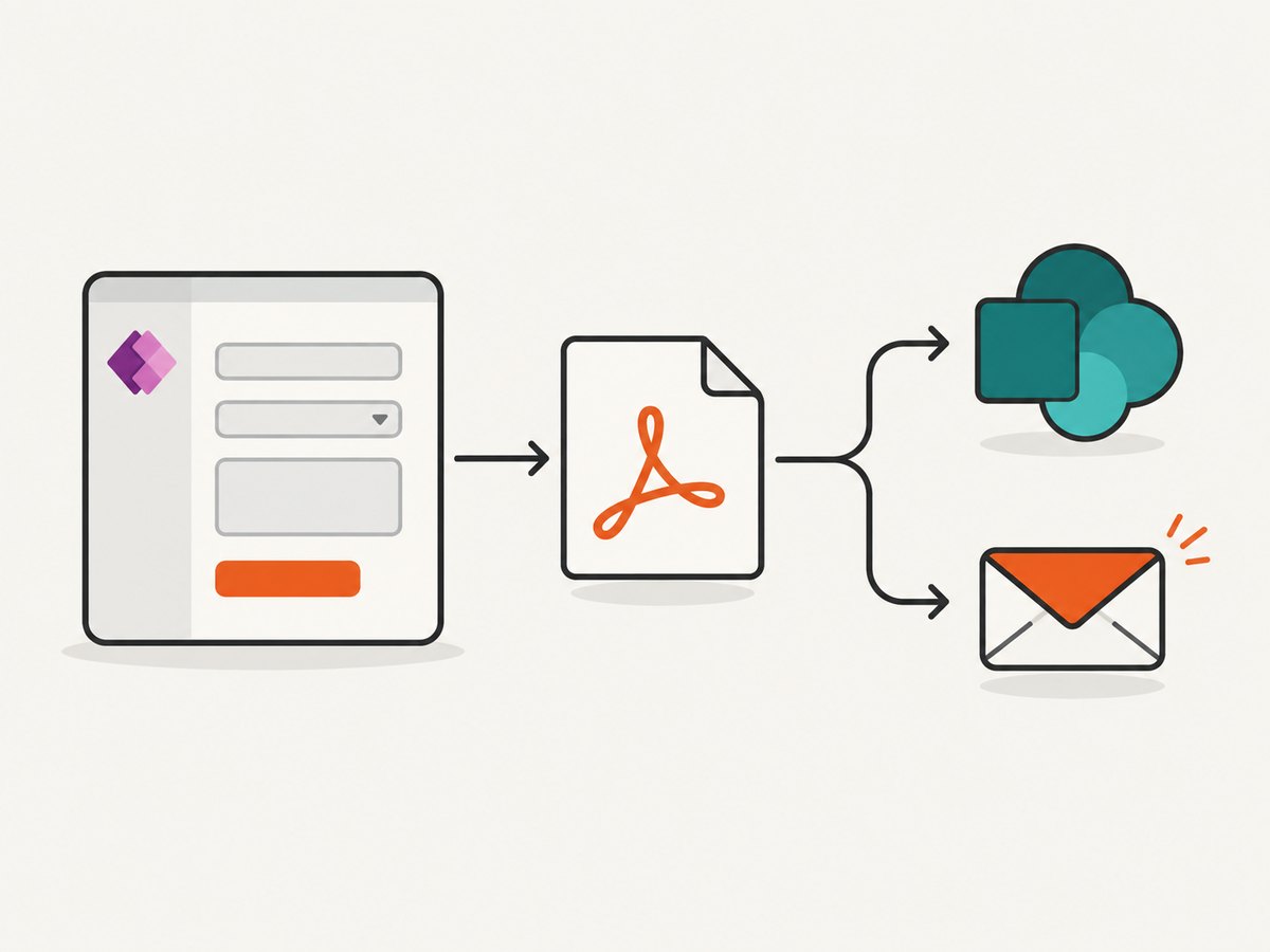 The PDF() result stays in memory until a connector or flow saves or sends it.