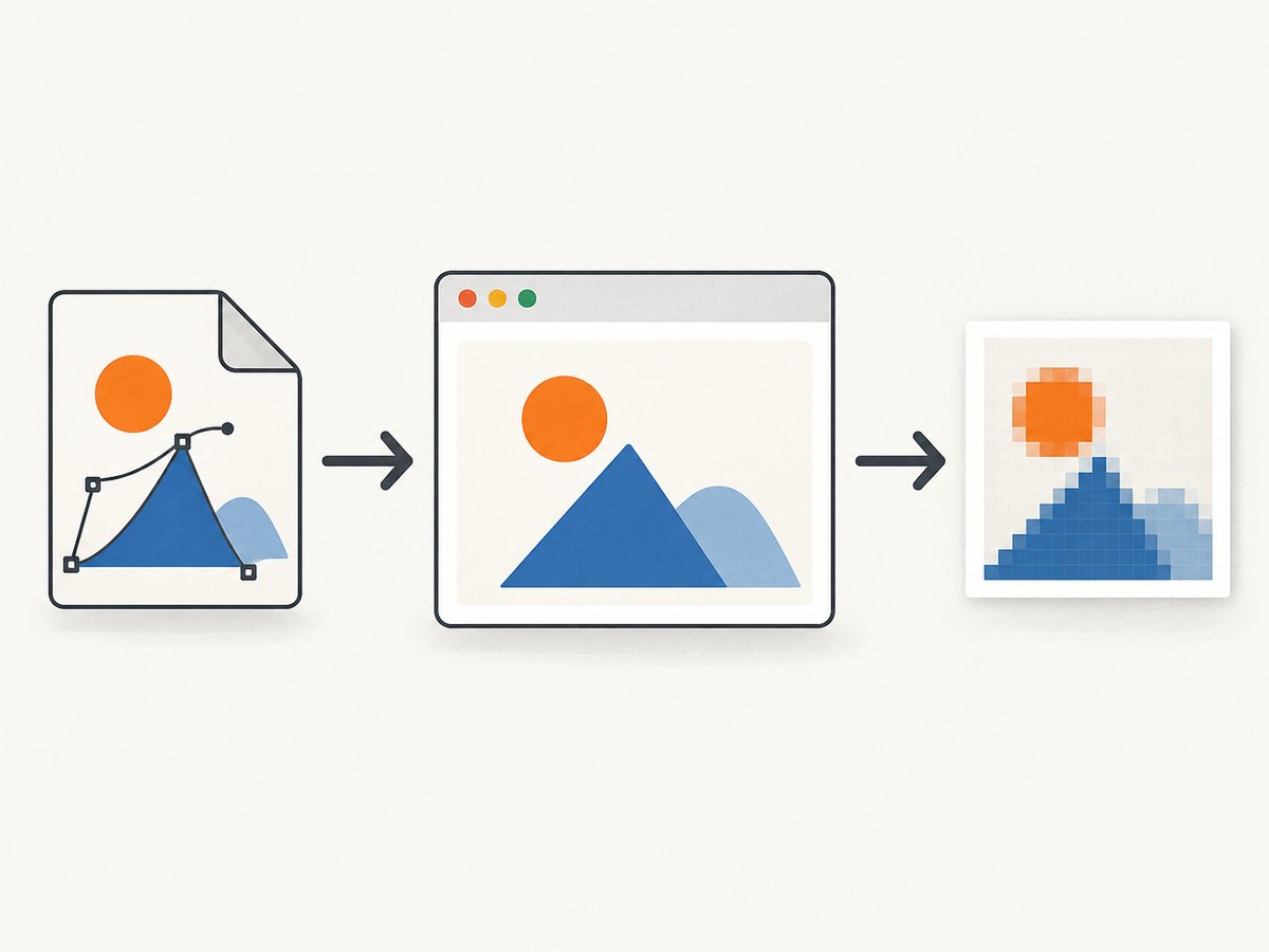 An SVG is rendered first, then converted into a pixel-based JPG.