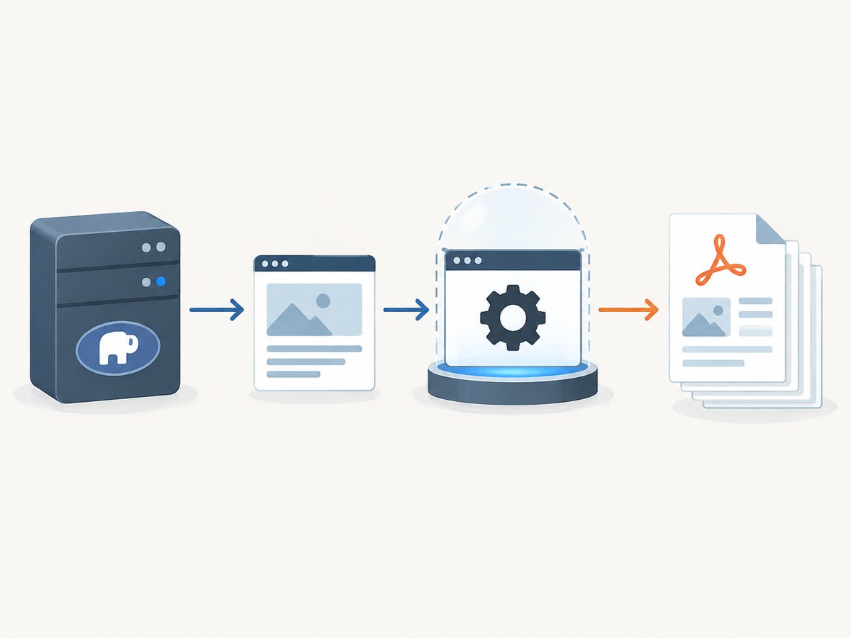 A PHP renderer turns either a URL or supplied HTML into a laid-out PDF.