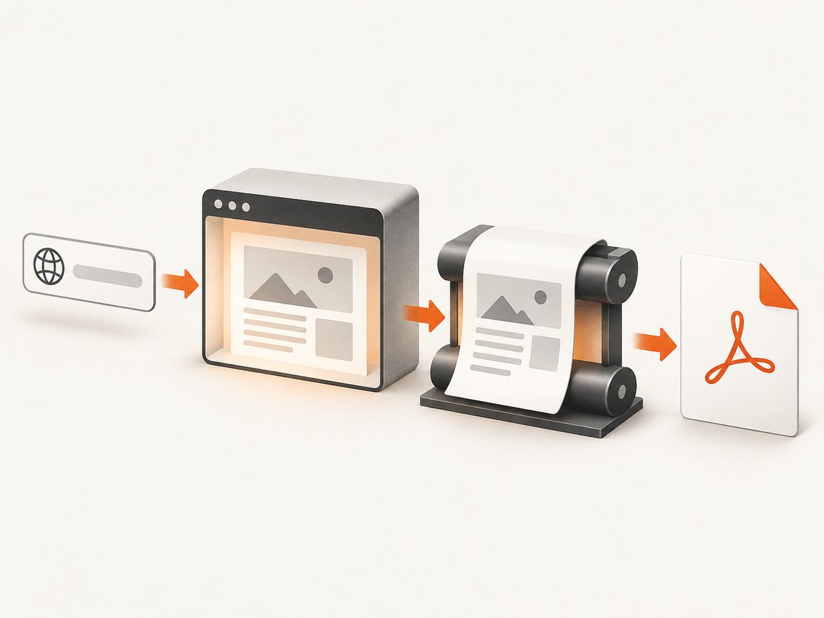 A browser renders the page before the PDF printer applies print layout.