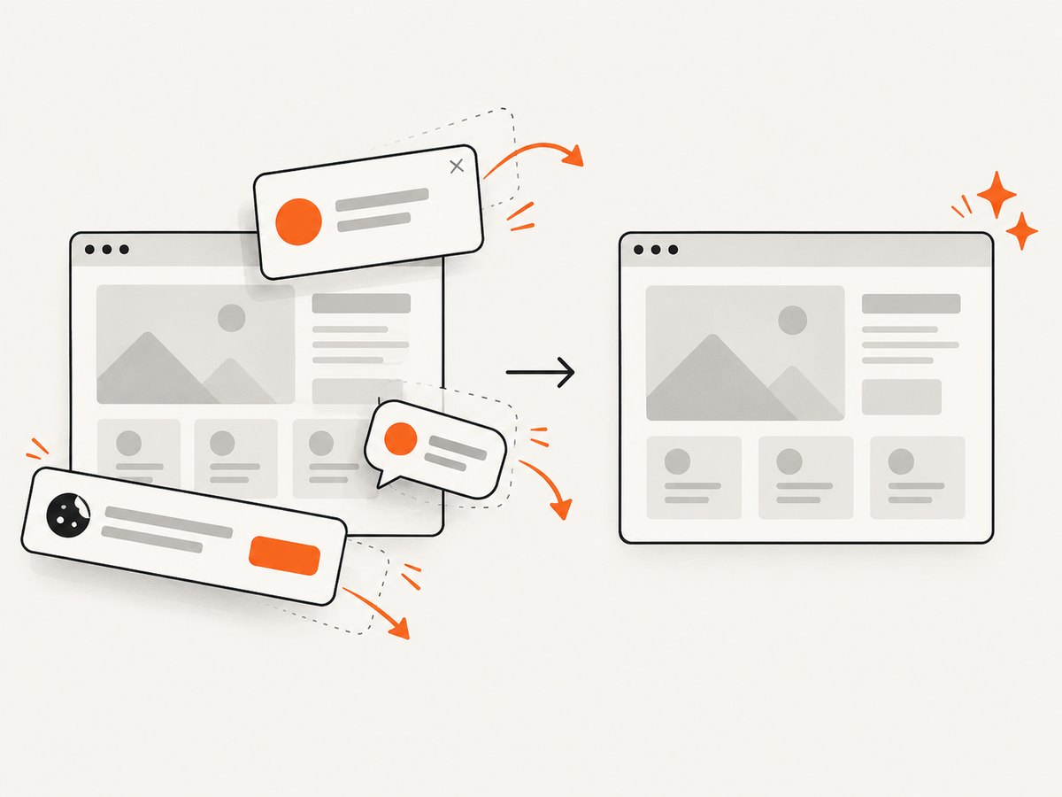 A hosted capture service can remove common consent banners, popups, and chat widgets before capture.