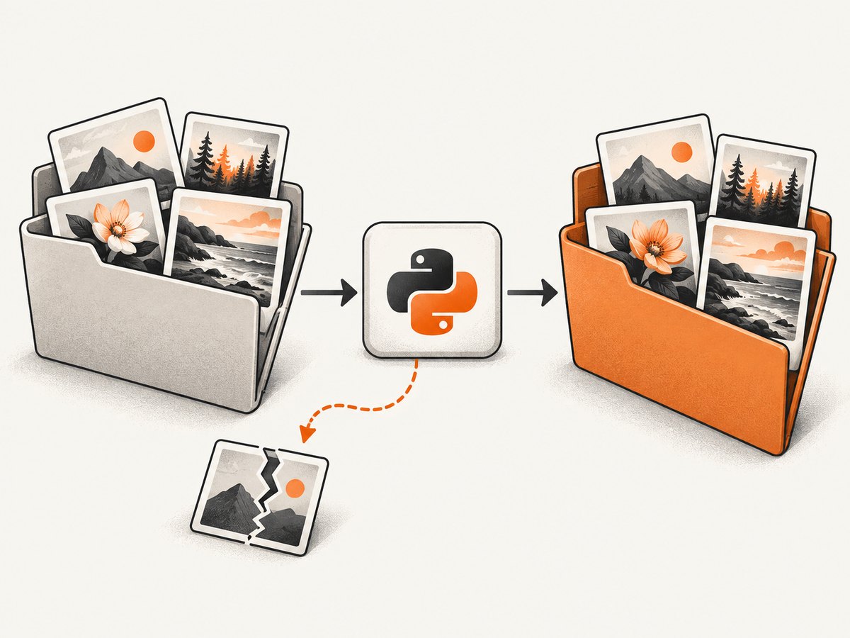A restartable batch pipeline can convert valid files while isolating corrupt or unsupported inputs.