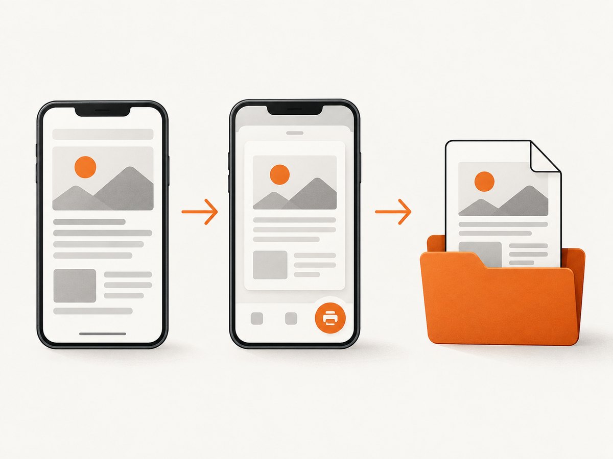 Chrome’s print preview leads to the iOS share sheet, where a save destination may be available.