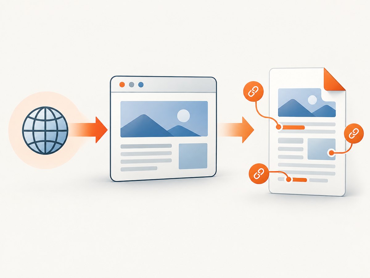A URL is loaded, rendered, and exported as a PDF whose links can be verified.