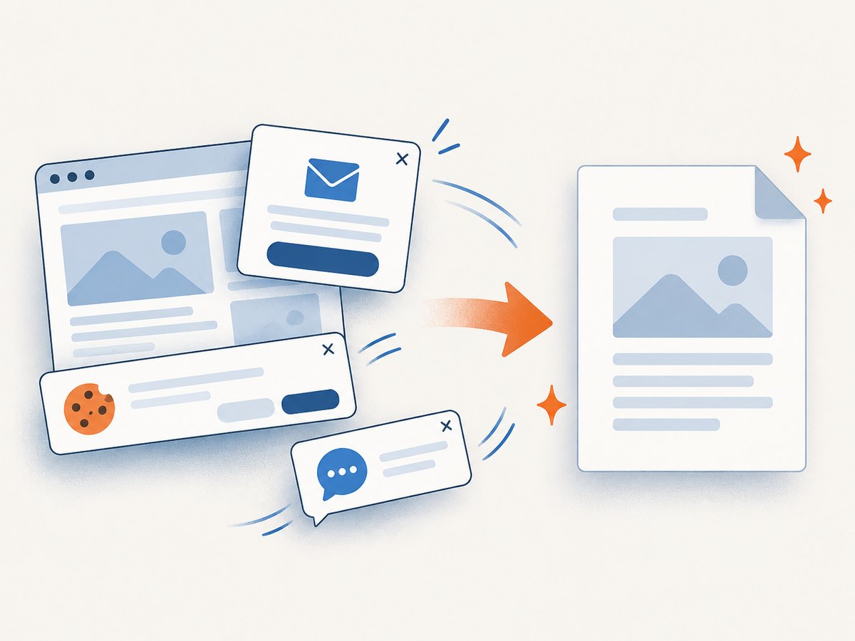 Transient overlays should be removed before capture so they do not cover the document.