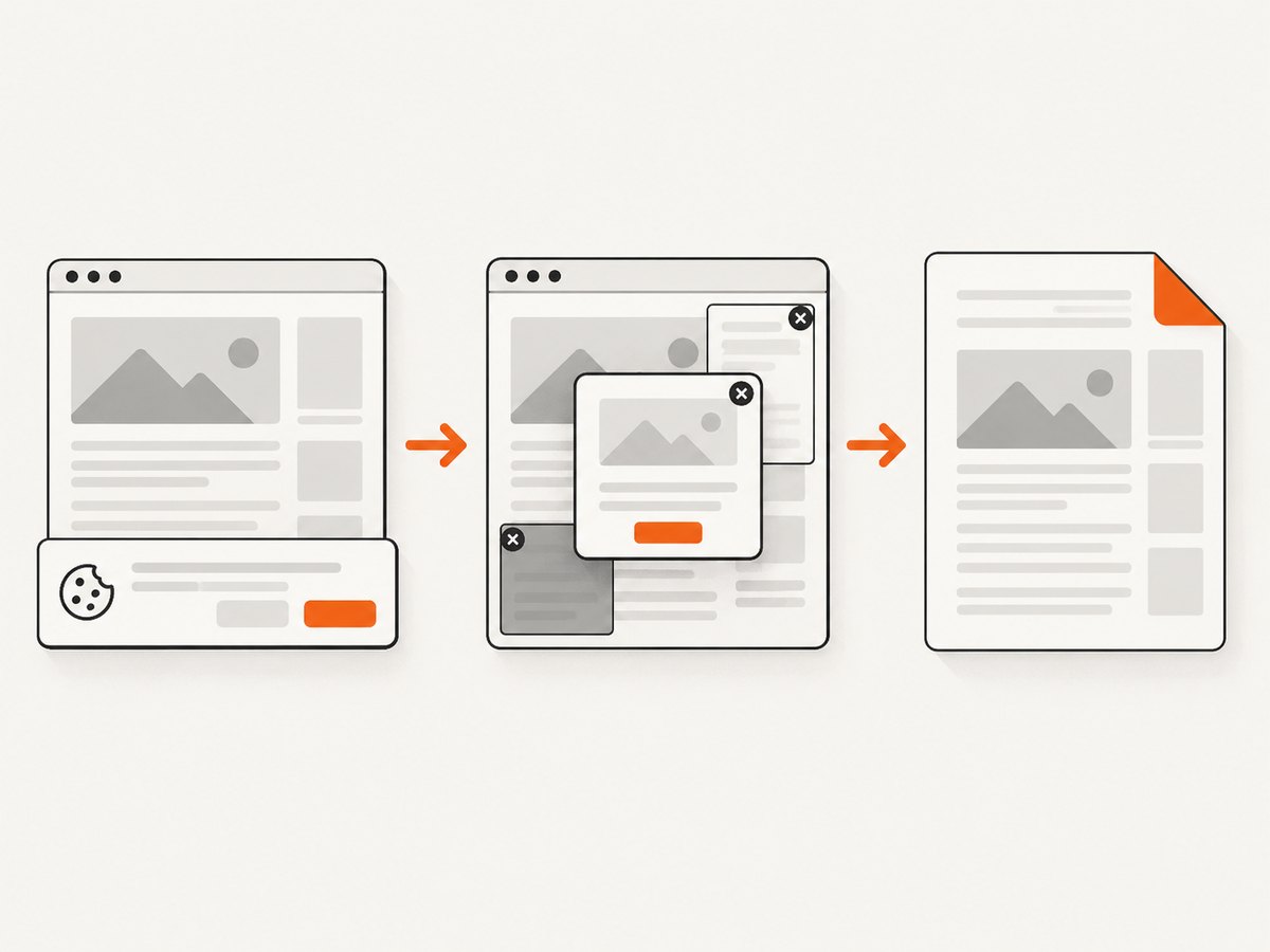 A clean capture removes obstructing page elements before producing the PDF.