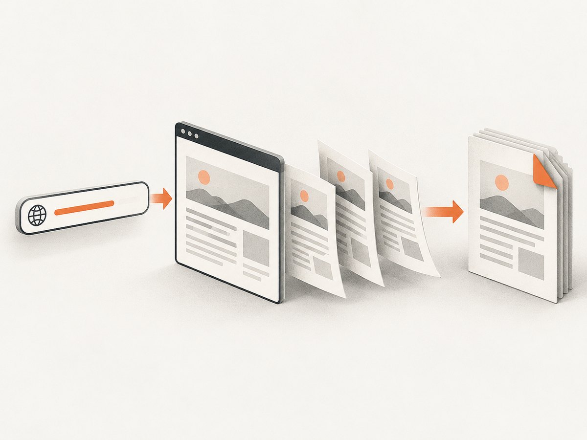 A PDF workflow has three stages: load content, render the page, and emit PDF bytes or a file.