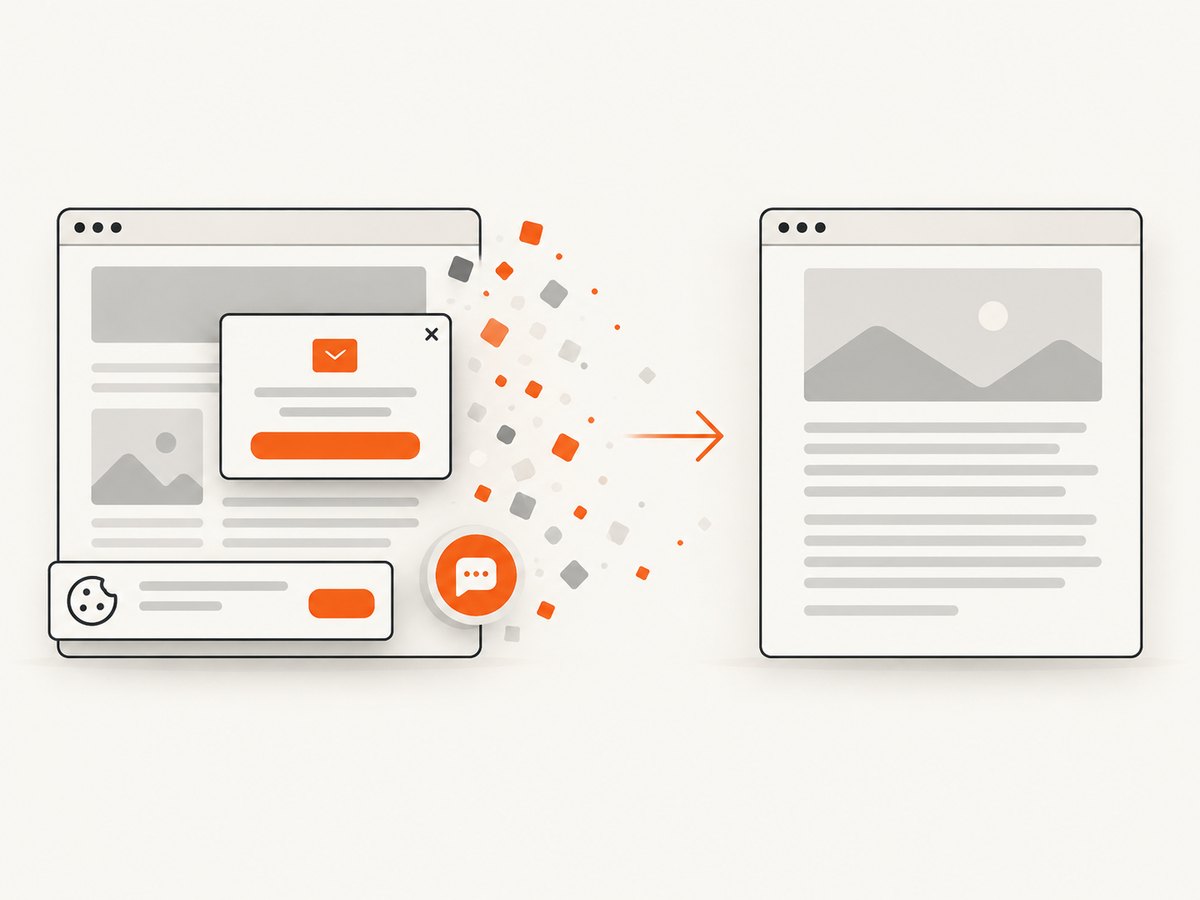 Automated capture can remove common overlays before rendering the final page.