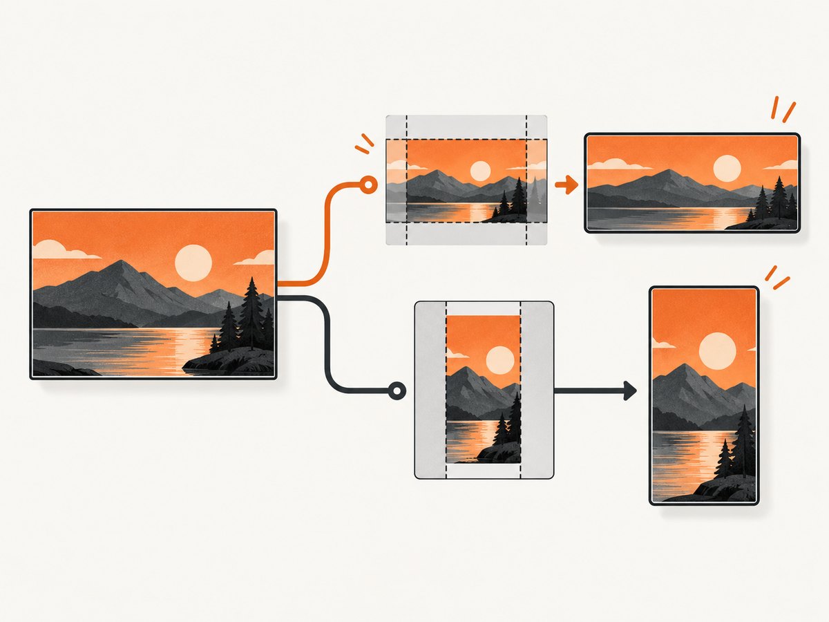 Choose a target ratio, then decide whether to crop the overflow or pad the canvas.