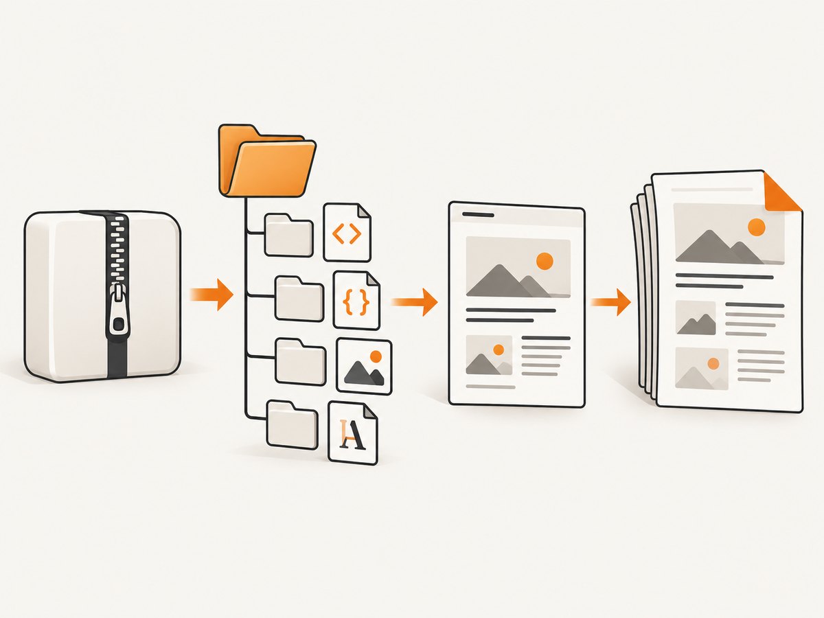Preserve the archive’s folder structure so linked assets remain available to the HTML renderer.