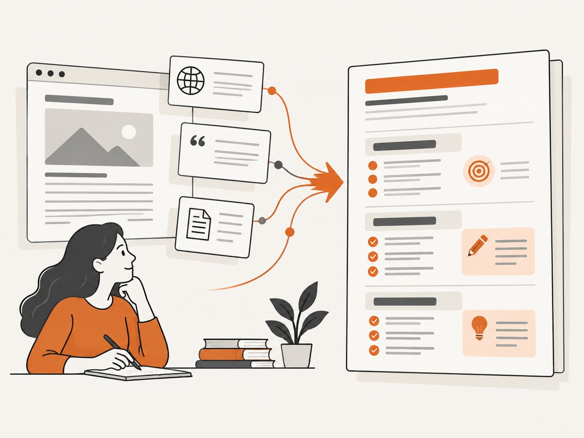 Record where material came from, then reorganize it around learner outcomes instead of copying a web page wholesale.