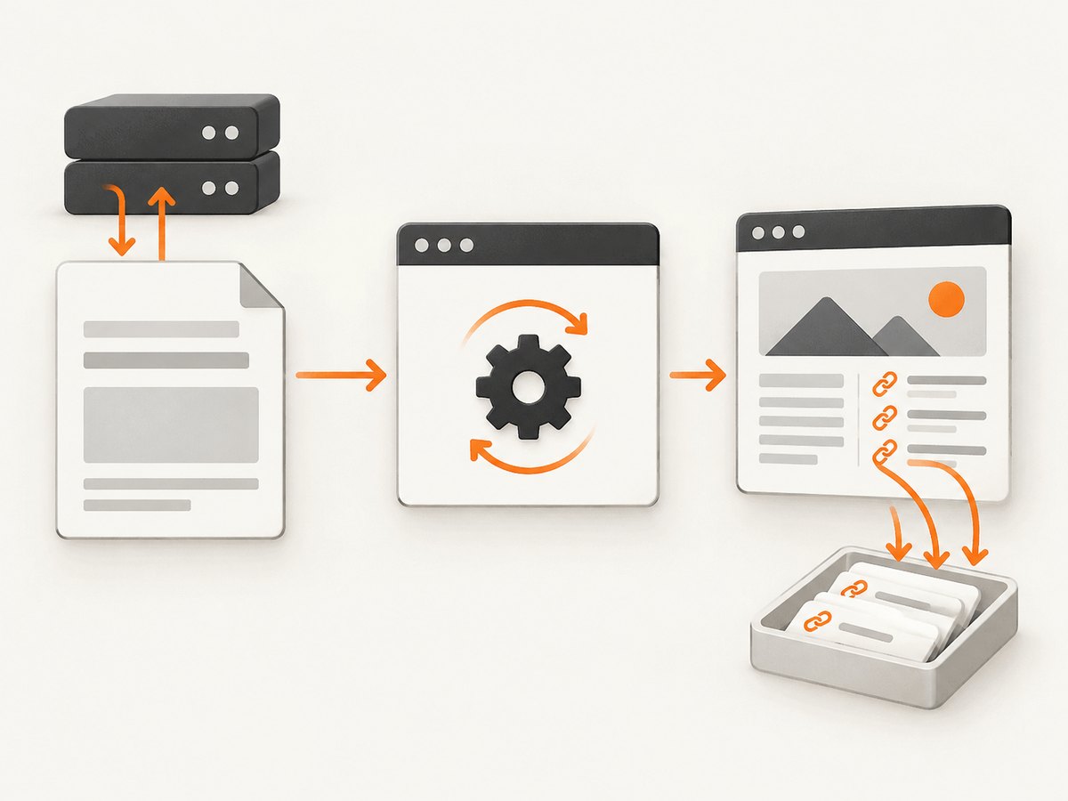 A two-mode crawler fetches HTML first, then renders only pages whose content or links require JavaScript.