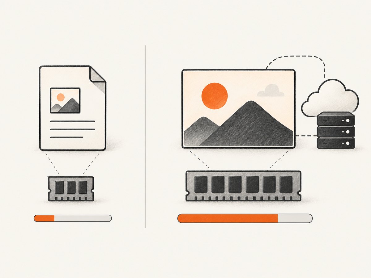Inline data URLs suit small assets; larger images are usually more reliable as separate resources.