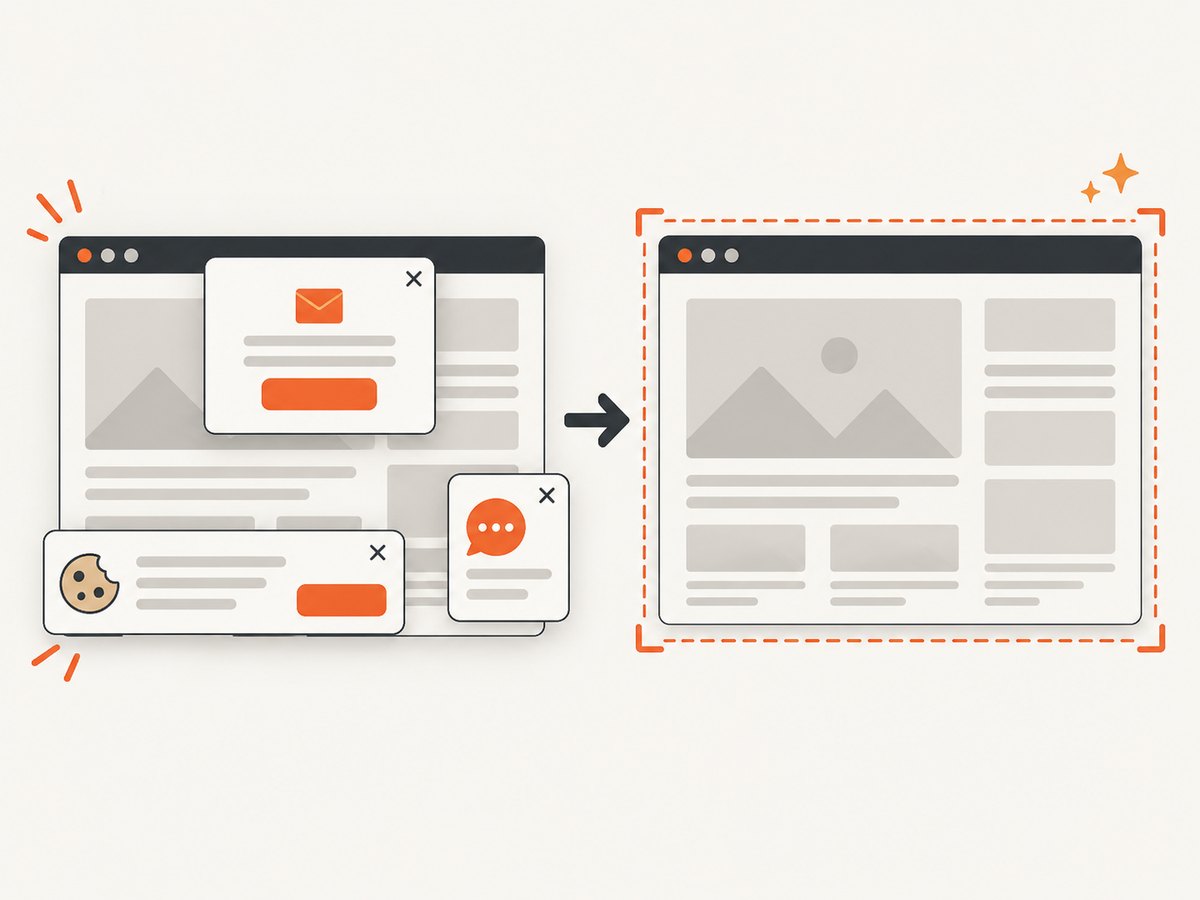 Pre-capture cleanup removes common overlays before a screenshot is rendered.