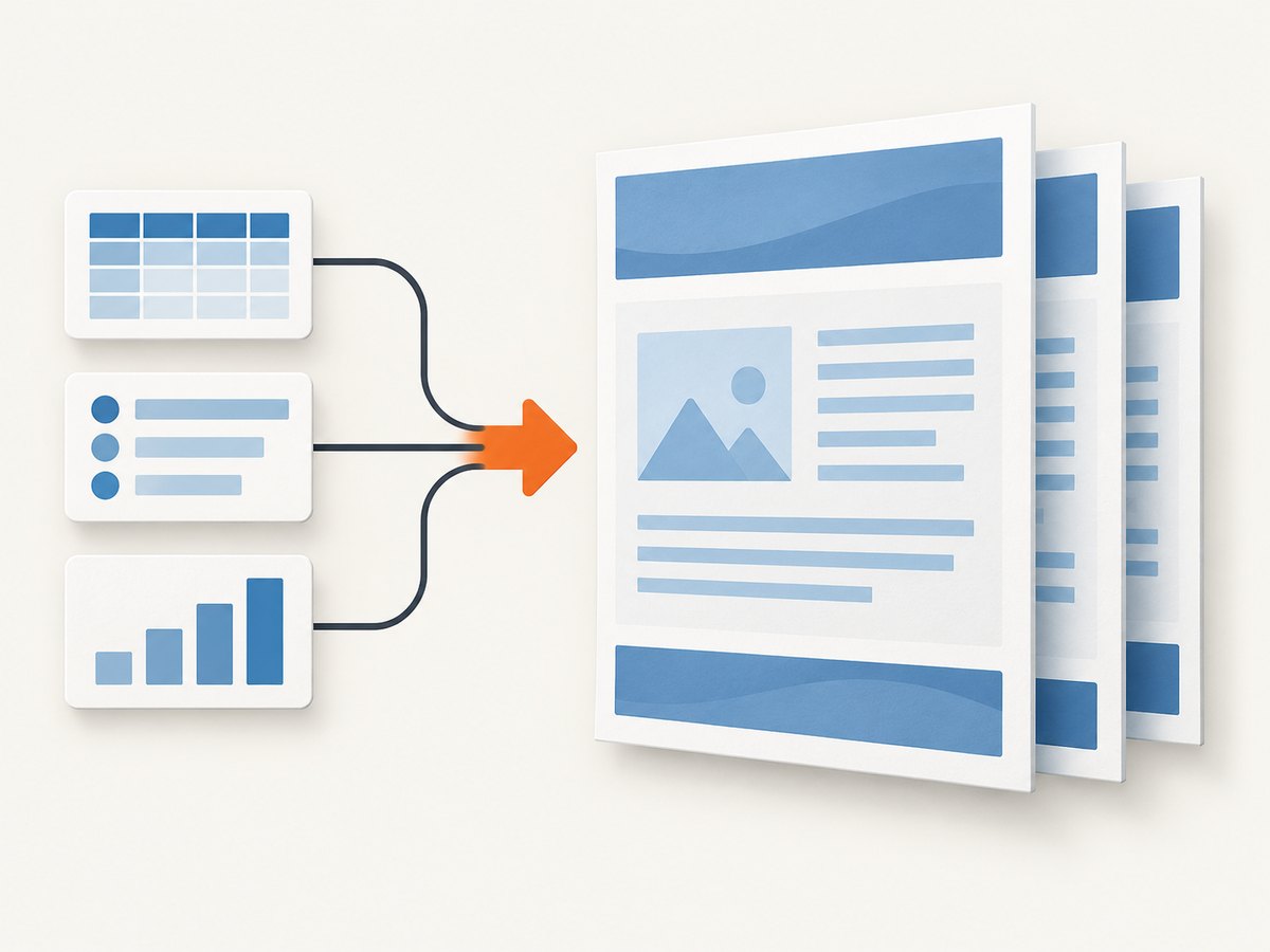 A page layout reserves separate regions for the recurring header, flowing content, and footer.