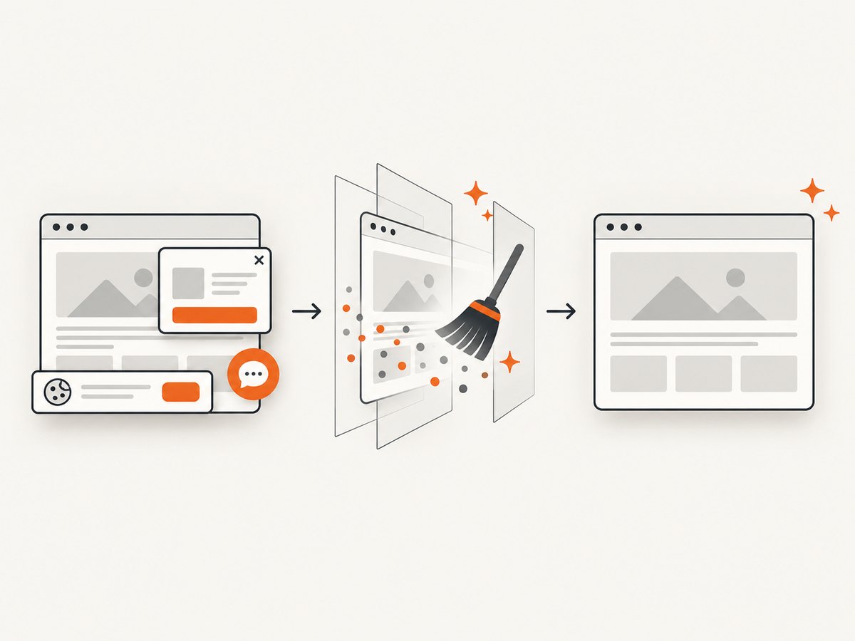 A hosted screenshot service can clean common overlays before returning the captured page.
