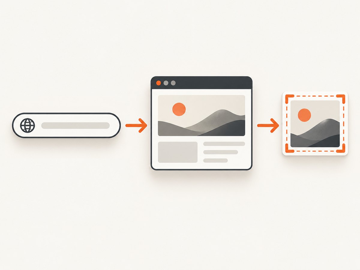 A thumbnail workflow: render the page, choose the focal crop, and deliver the image.