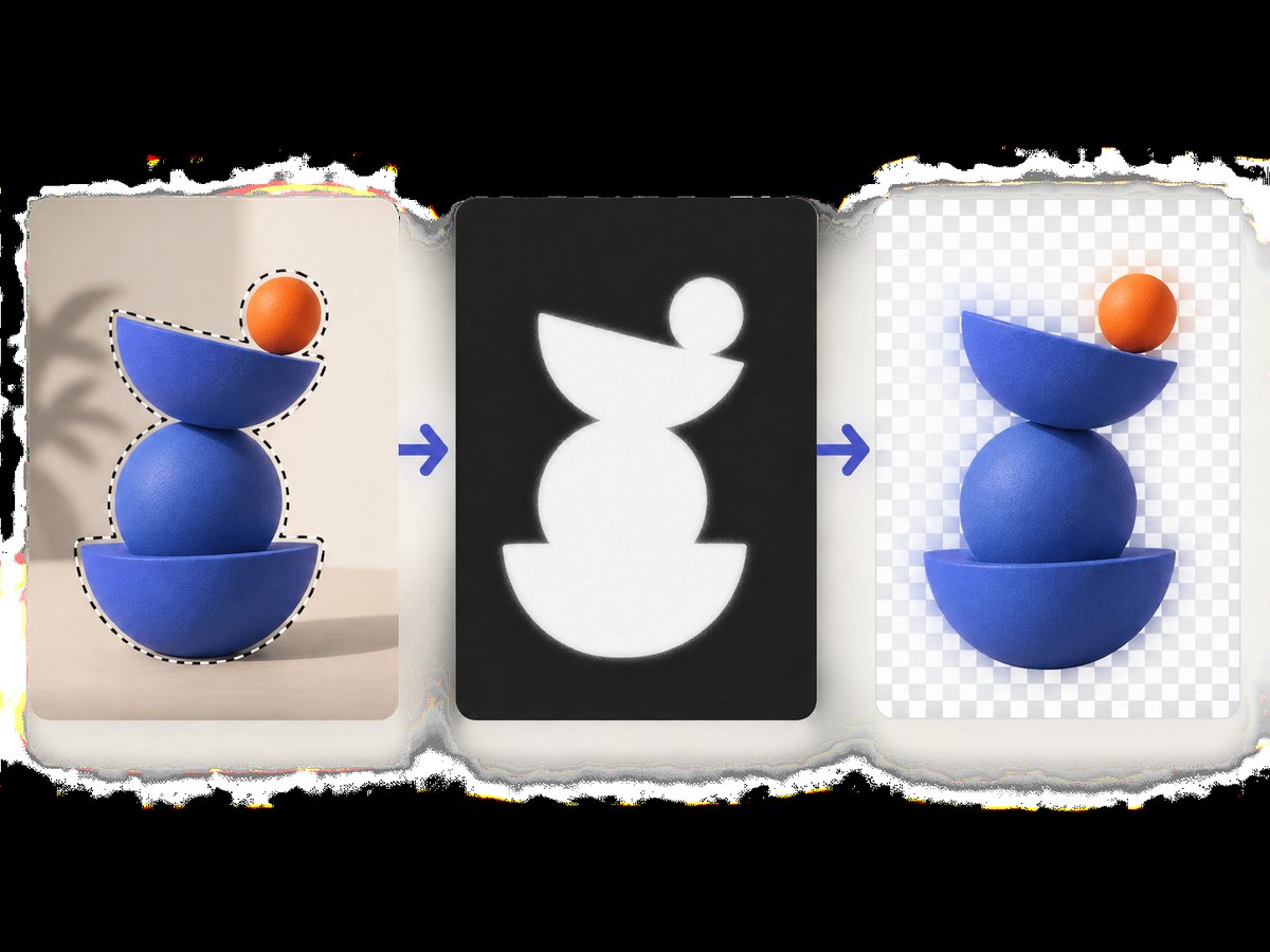 The still-image workflow: select the subject, refine a mask, and export alpha-preserving PNG.