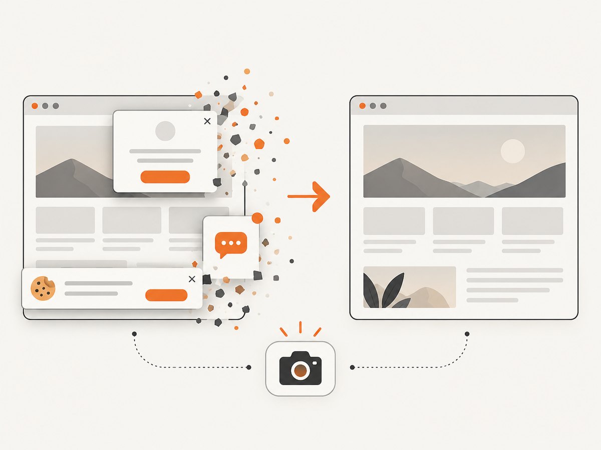 ScreenshotNeo removes common overlays before capturing a published page.