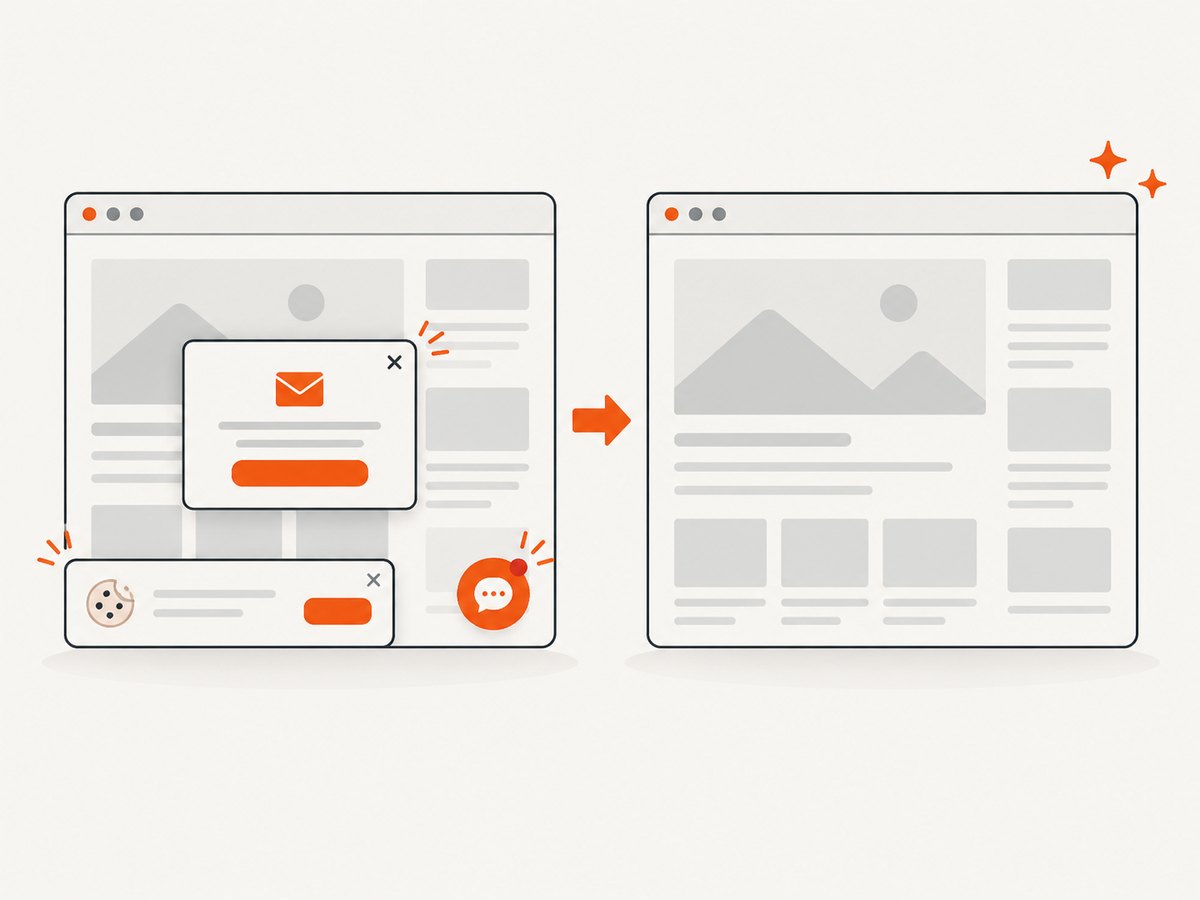 Hosted capture can remove common consent and overlay elements before taking the screenshot.