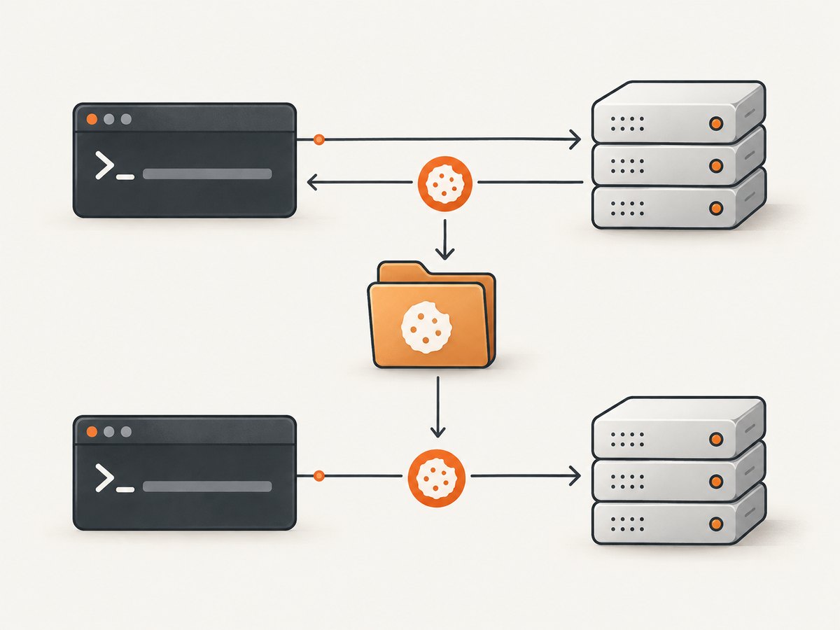 Use -b to load cookie state and -c to save the state curl knows after a request.