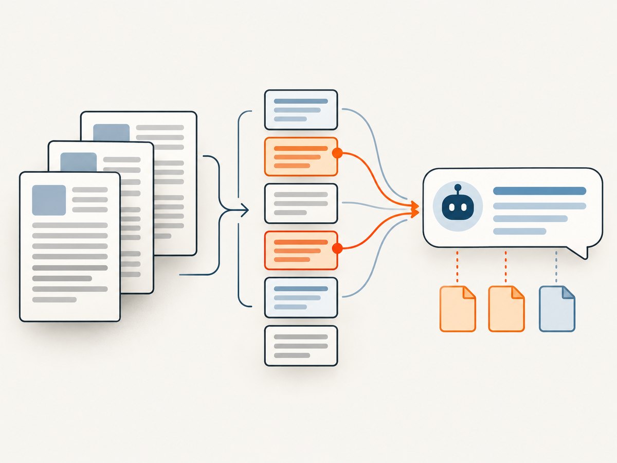 Retrieval selects relevant document excerpts to ground the chatbot’s response.