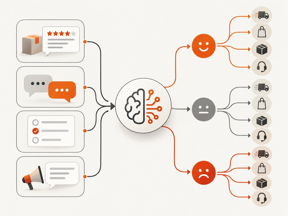 Sentiment monitoring combines multiple feedback channels and connects tone to the issue customers describe.