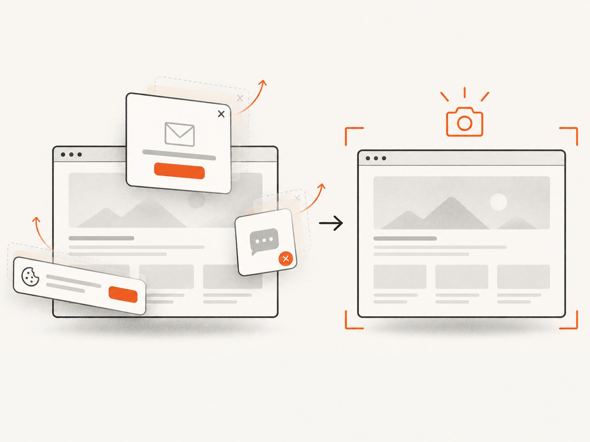 A clean screenshot capture can remove common overlays before the image is returned.
