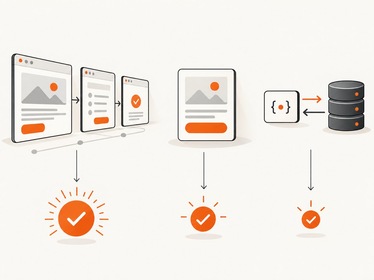 Choose E2E, component, or API testing according to the confidence question.