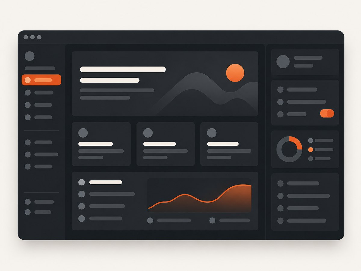 A dark theme uses surface levels and restrained accents to make content hierarchy visible.