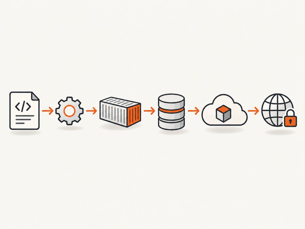 A Go deployment flow from source code to a versioned HTTPS service.