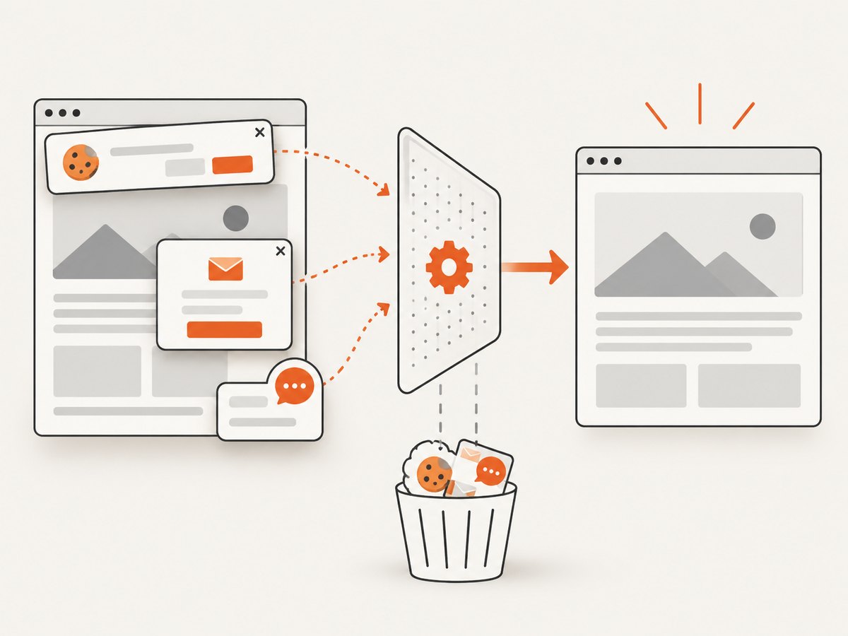 ScreenshotNeo removes common overlays before capturing the page.
