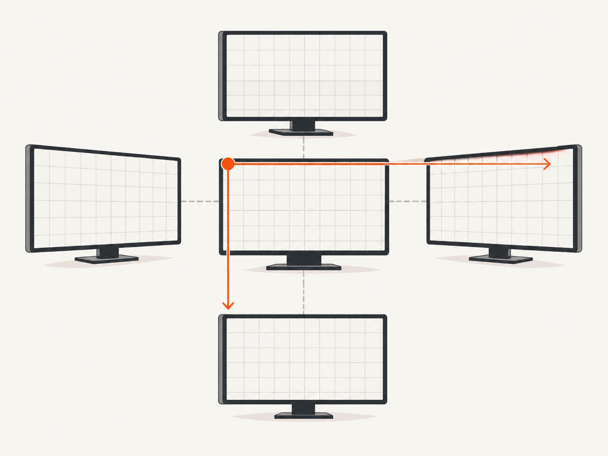 Display bounds define a shared desktop coordinate space, including negative positions for monitors above or left of the main display.