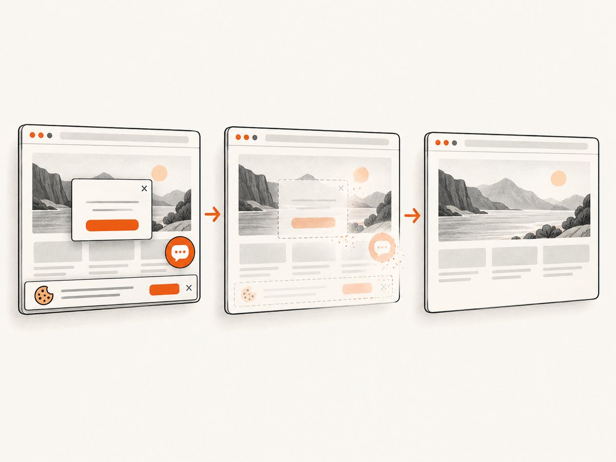 A capture service can remove obstructive page overlays before returning the screenshot.