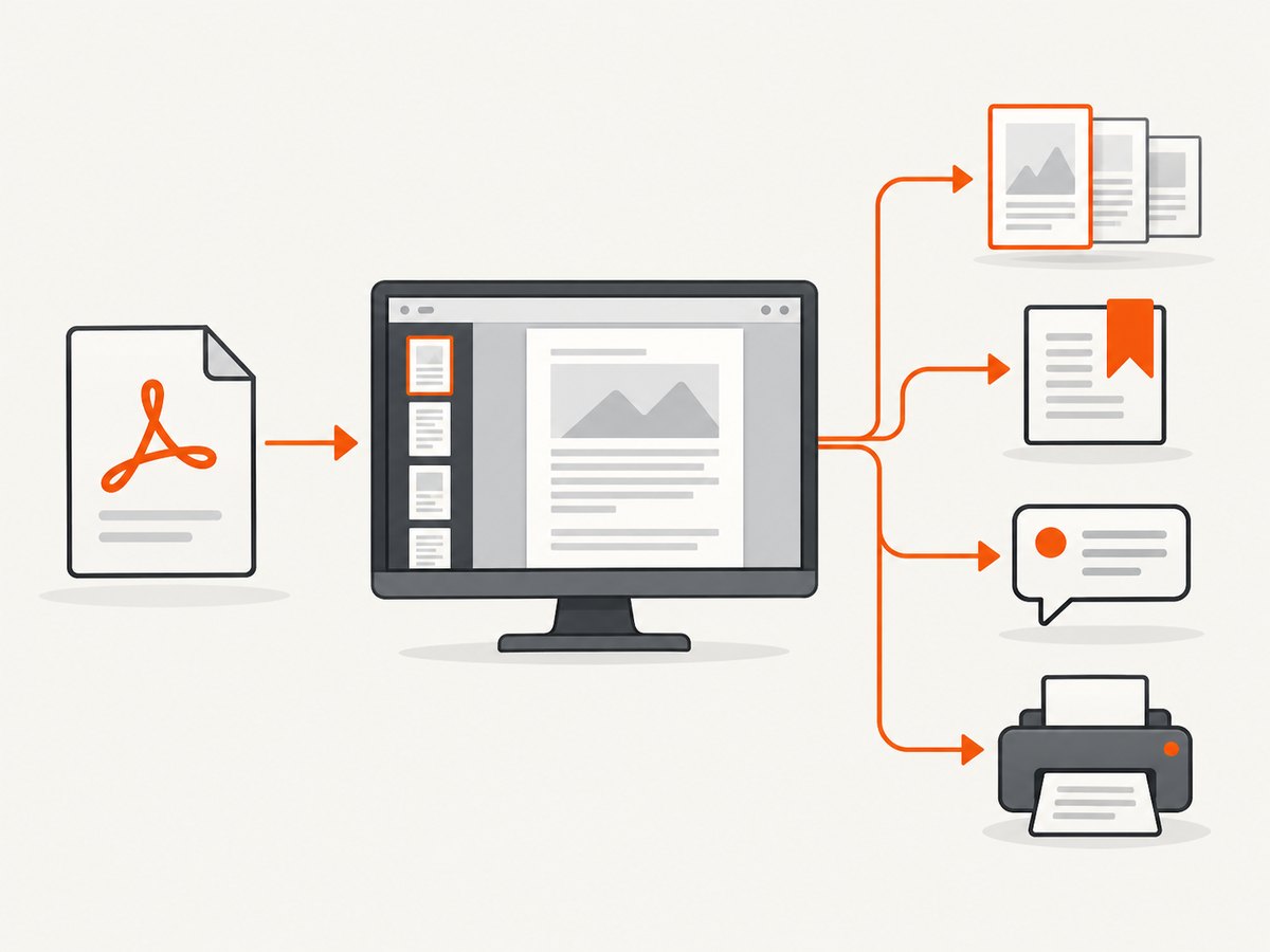 PdfViewerControl connects one loaded document to navigation, review, and print workflows.