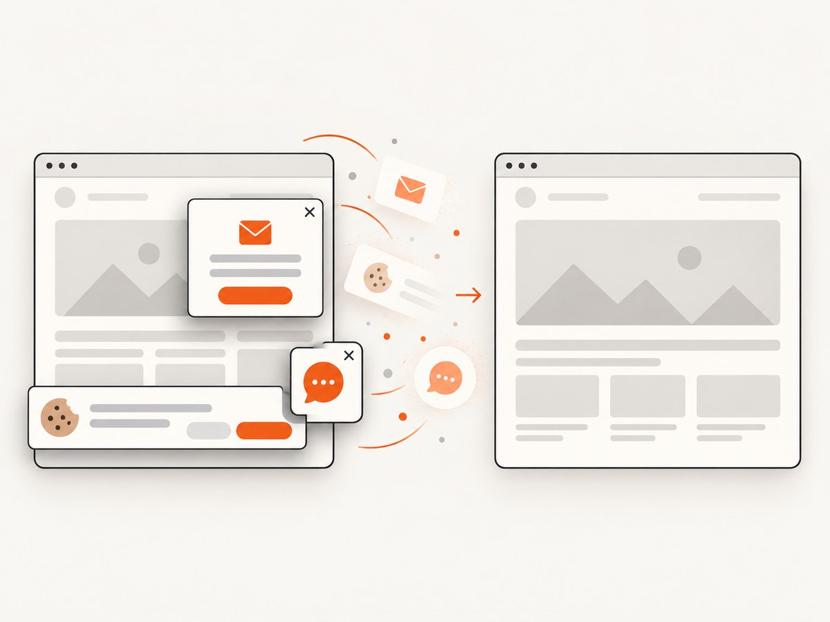 Consent banners and common overlays can be removed before a screenshot is billed.