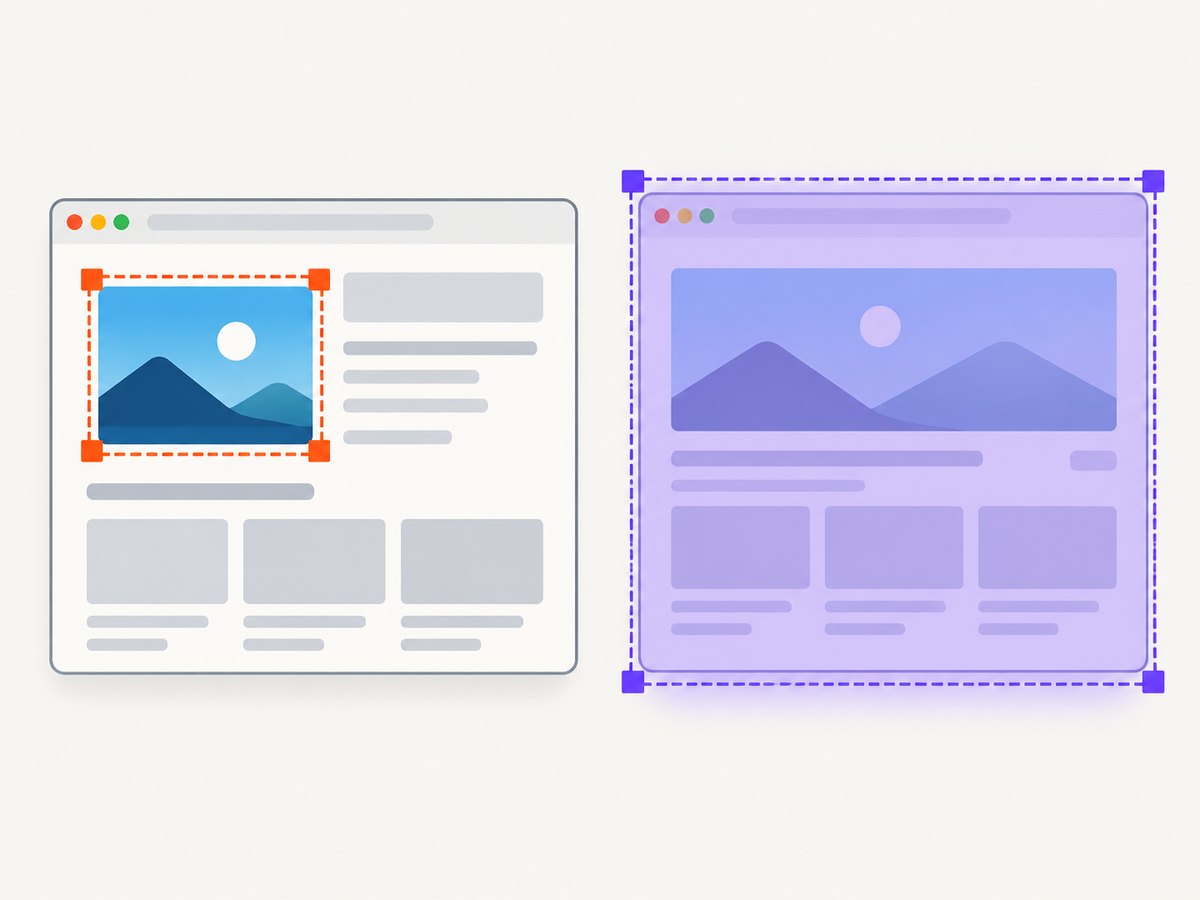 Element capture targets one selector, while full-page capture renders the complete document.